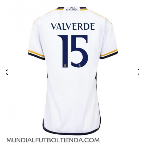Camiseta Real Madrid Federico Valverde #15 Primera Equipación Replica 2023-24 para mujer mangas cortas